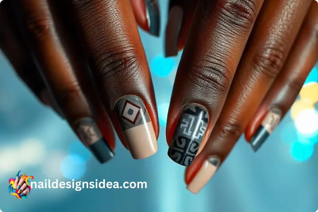 Structured Nail Art with Neutral Shades
