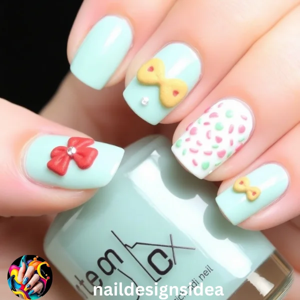 Take your Sugar Cookies Nail Designs to the next level with 3D elements like tiny bows, sprinkles, or cookie shapes. 