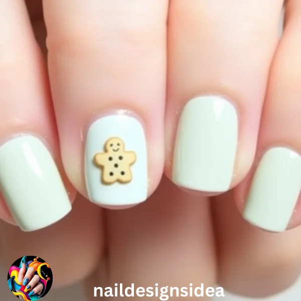 Keep it simple with one accent nail showcasing a sugar cookie design while the rest of the nails feature a solid pastel color.