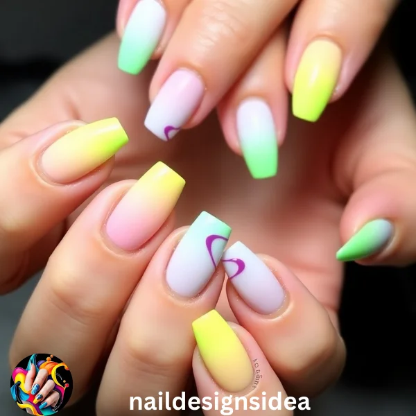 Add a modern twist by incorporating neon pastel shades into your sugar cookie nails.