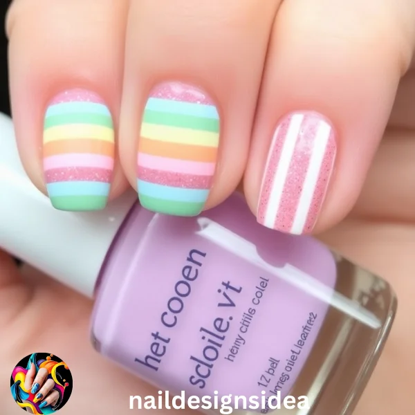 Stripes in pastel or glittery shades resemble the icing details on cookies, giving your nails a playful yet polished appearance