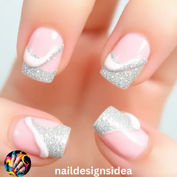 Add sparkle to your nails with glittery accents that resemble cookie frosting. This design is perfect for special occasions like parties and celebrations.