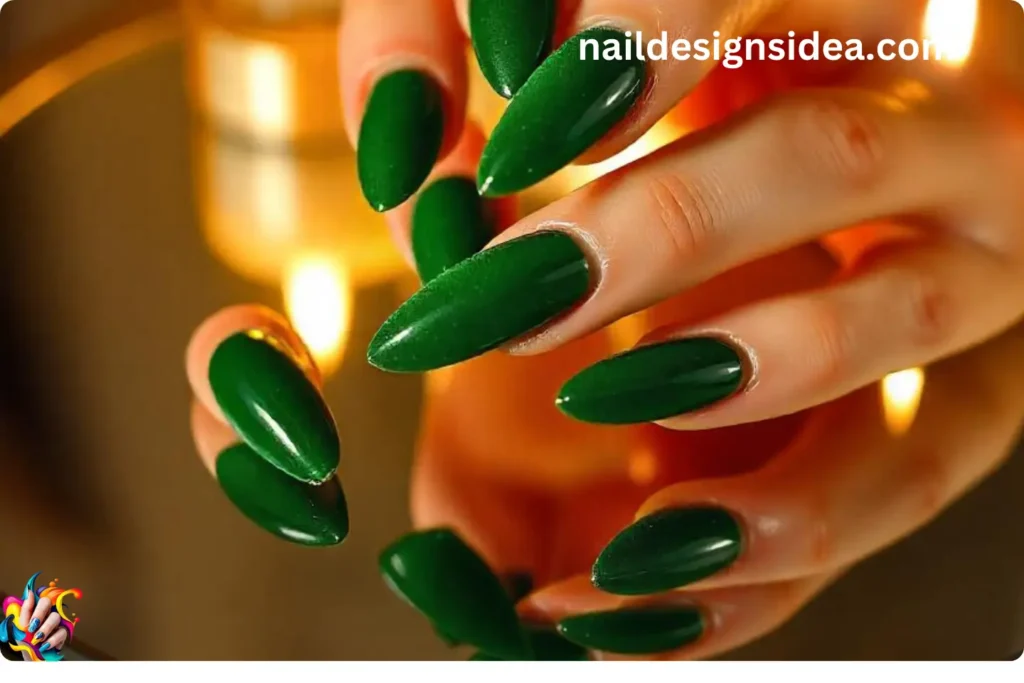 Velvet Green Glam Nails for January 2025
