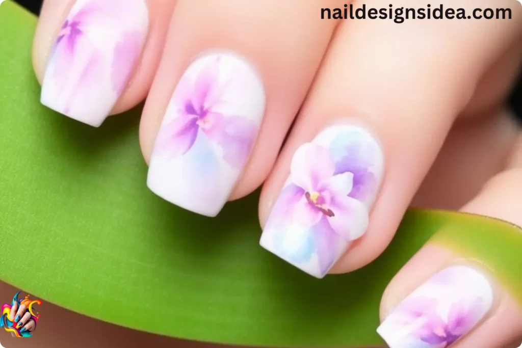 Watercolor Orchid Nail Design Ideas
