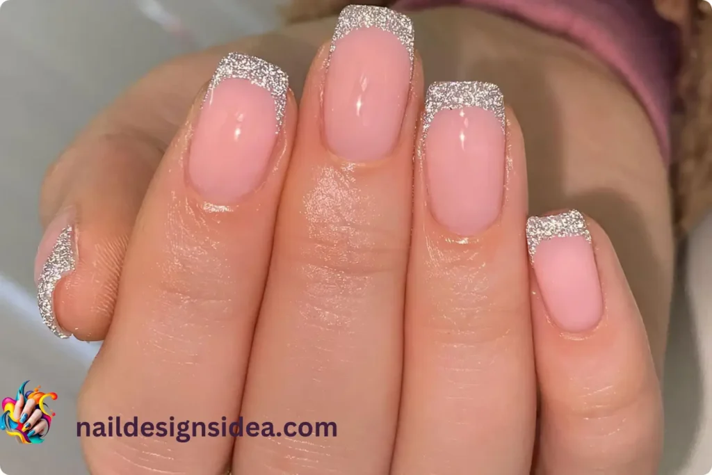 Κοντά νύχια με glitter tips