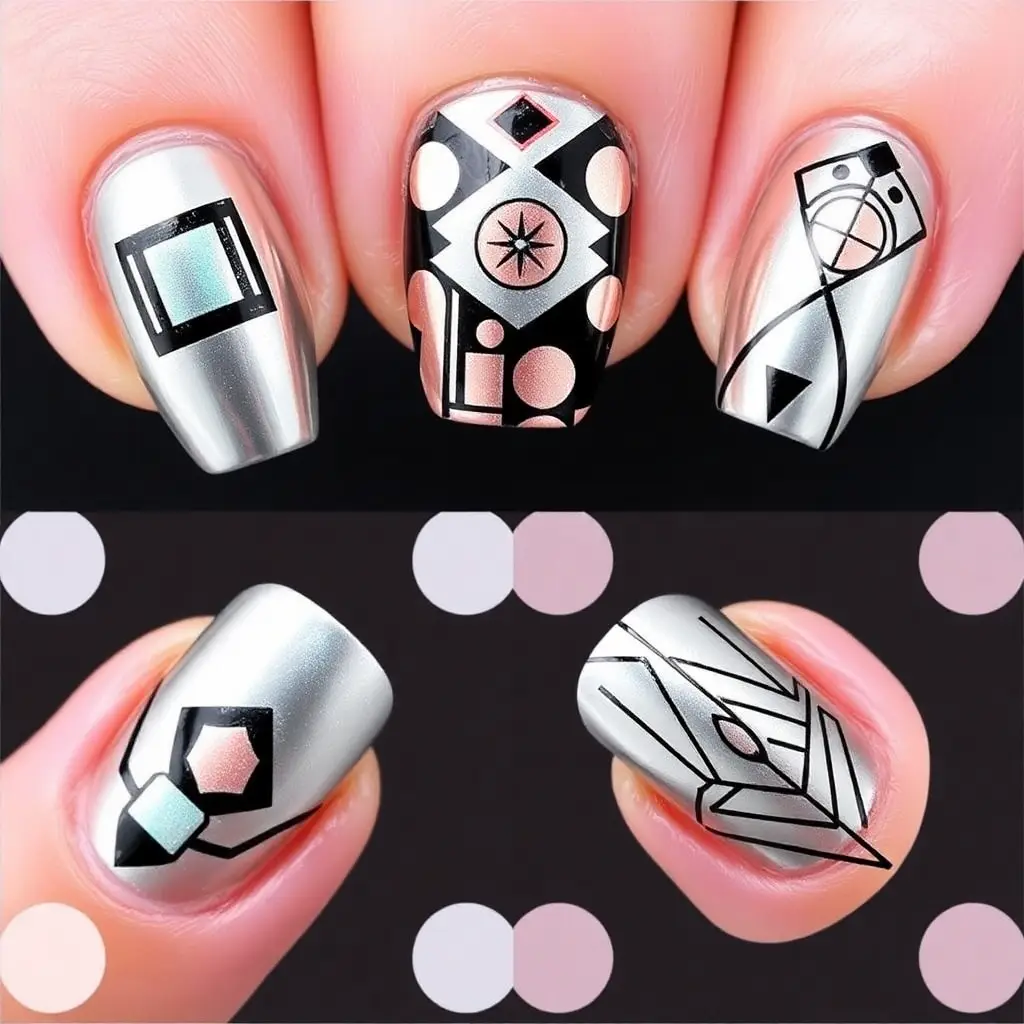 Geometric Chrome Blob Nail Patterns
