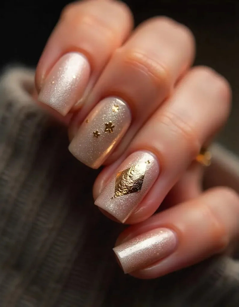 Metallic Accents Russian Manicure