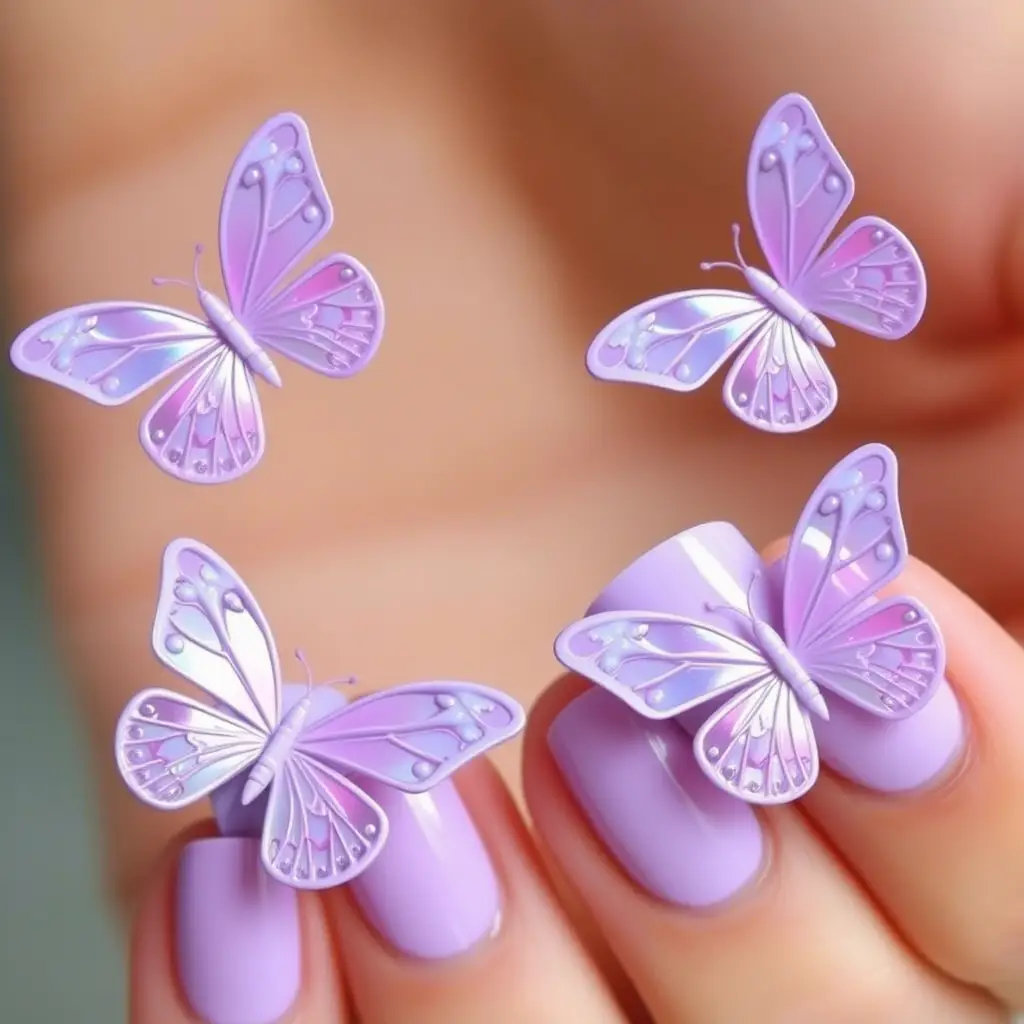 3D Lavender Butterfly Nails – Intricate & Girly