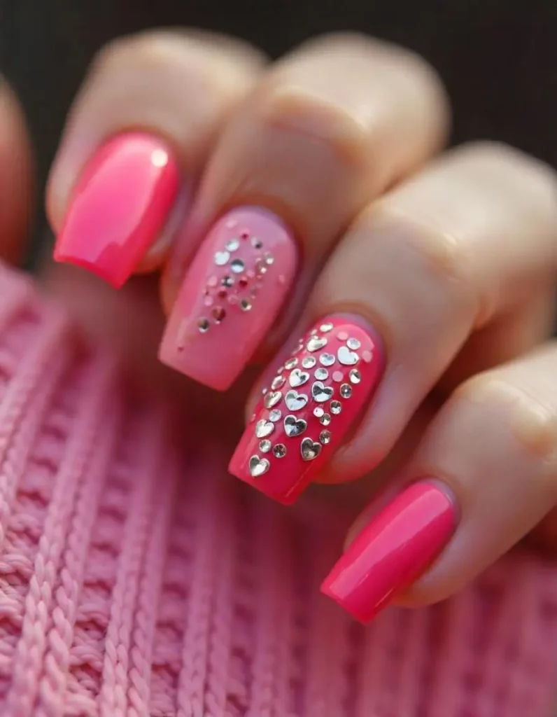 3D Rhinestone Heart Nails