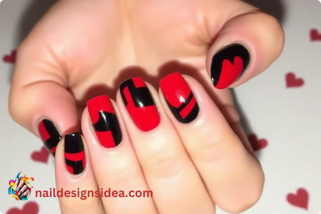 Black & Red Nails for Valentine Manicure