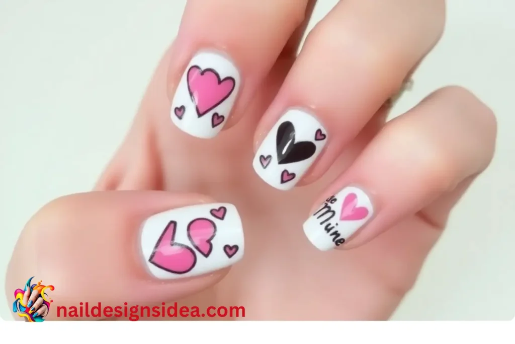 Cartoon Hearts & Love Messages Nails
