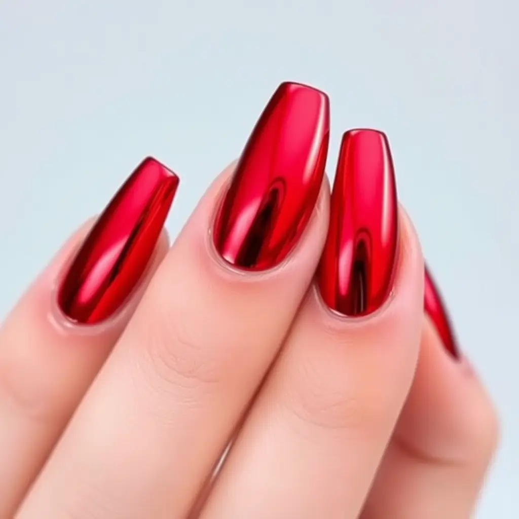 Chrome Red Nails – Ultra-Glossy & Bold