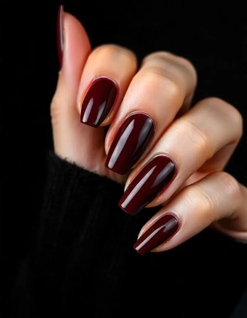 Deep Burgundy Gloss Nails