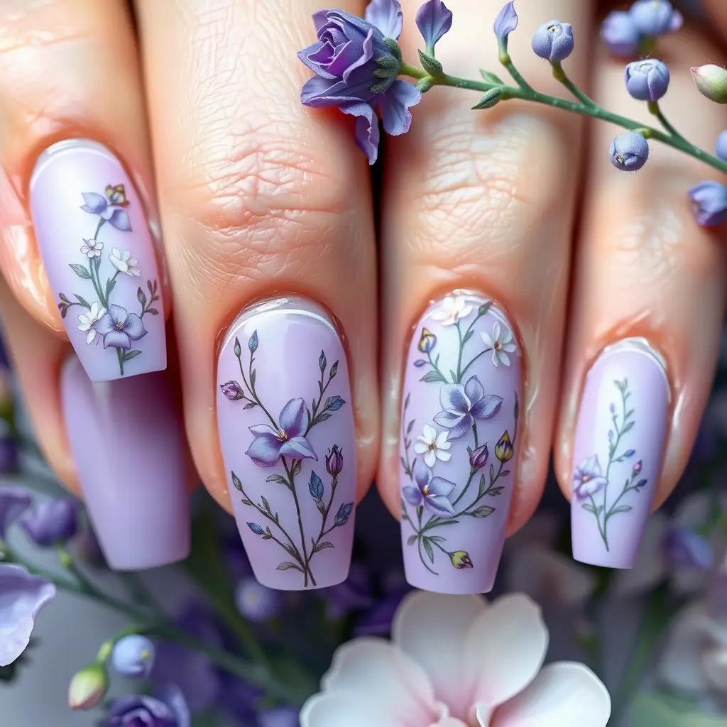 Floral & Botanical-Inspired Lavender Nails