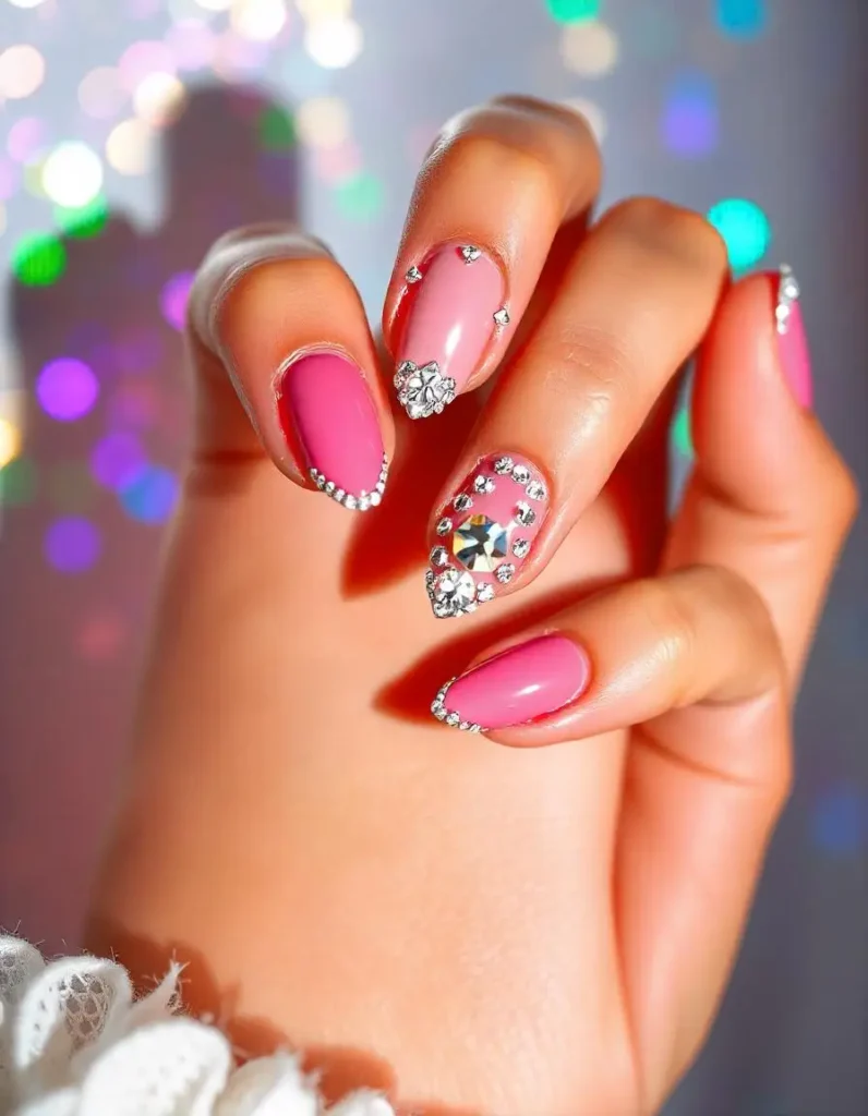 Gem-Studded Romantic Nails