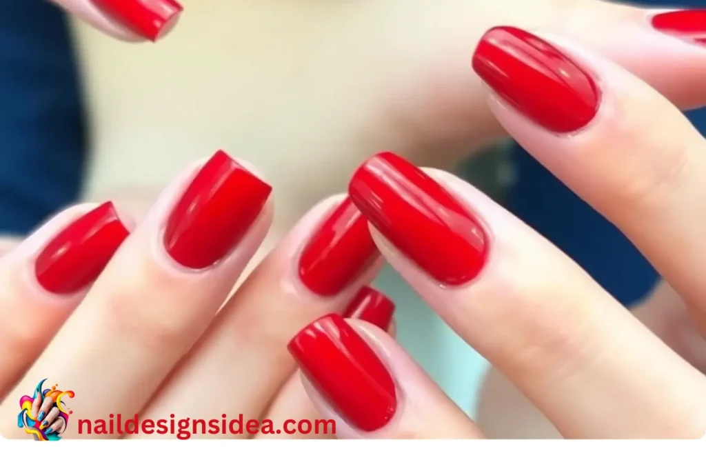 Glossy Cherry Red Nails
