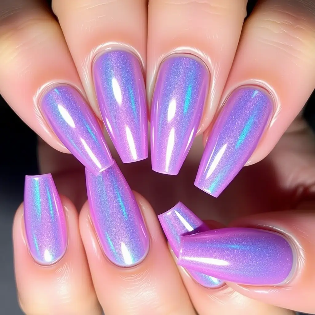 Holographic Lavender Nails – Sparkly & Futuristic