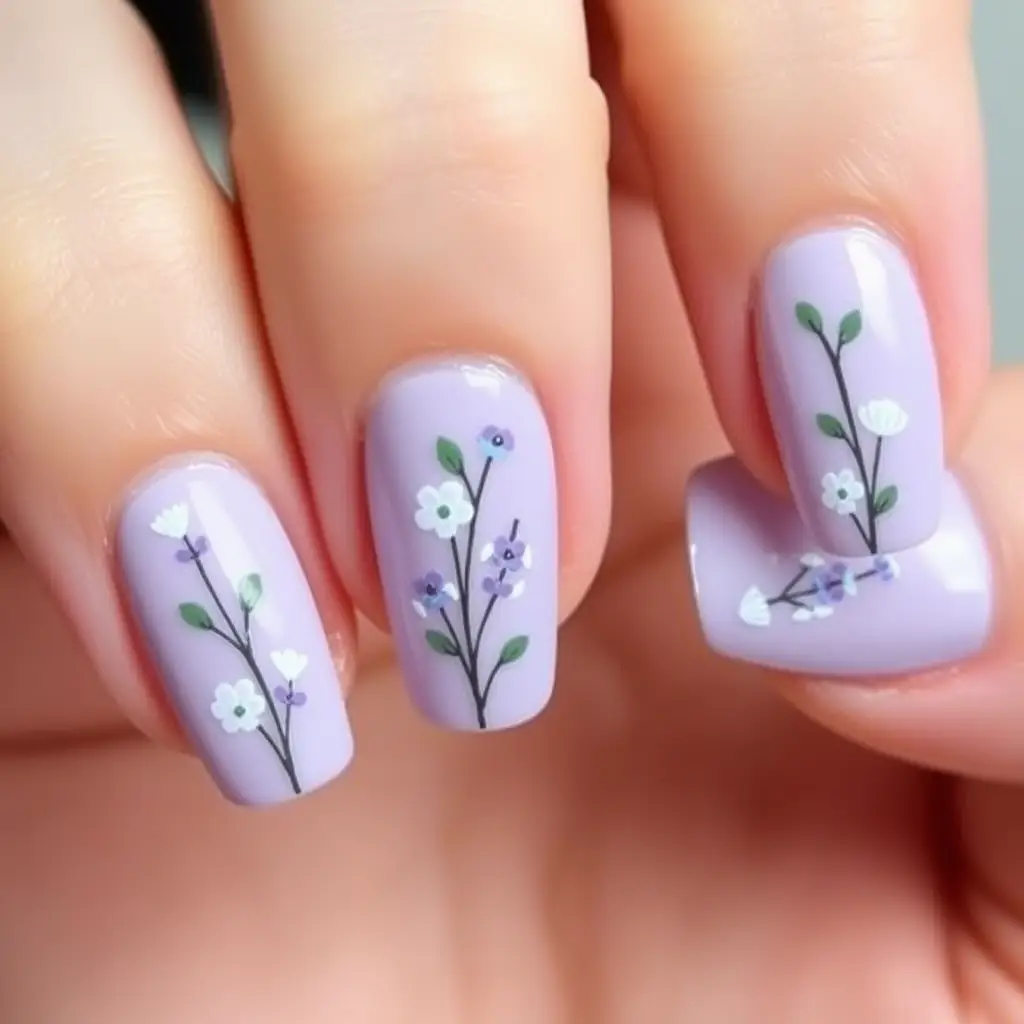 Lavender Flower Nail Art – Tiny Floral Details on Pastel Nails