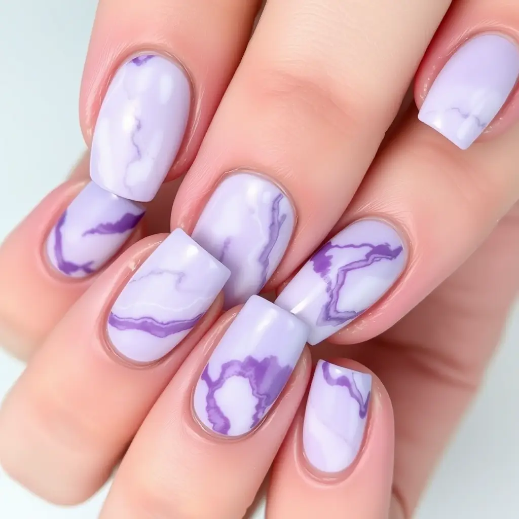 Lavender Marble Nails – Soft Swirls of Elegance