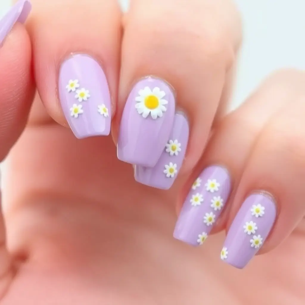 Lavender Nails with Daisy Accents – Dreamy Spring Aesthetic