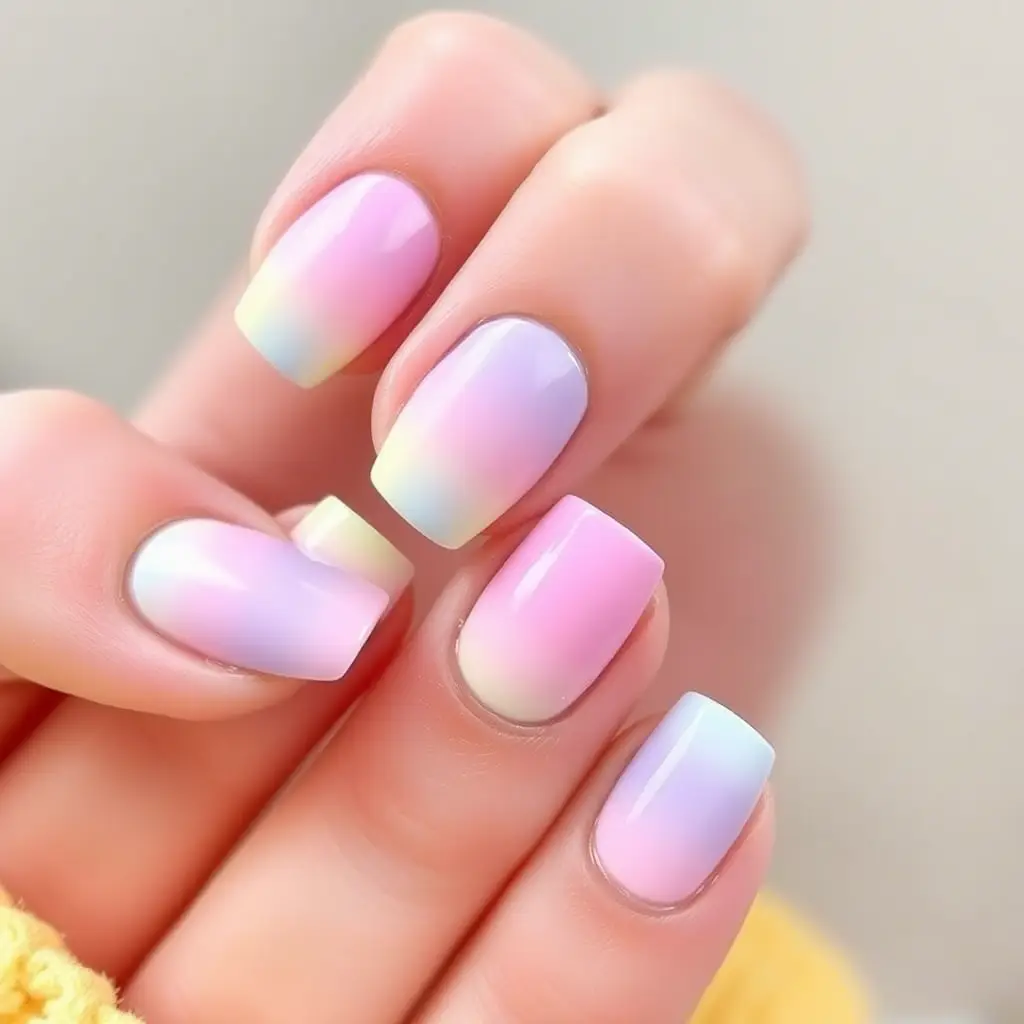 Lavender Pastel Rainbow Nails – Soft Multicolor Gradient