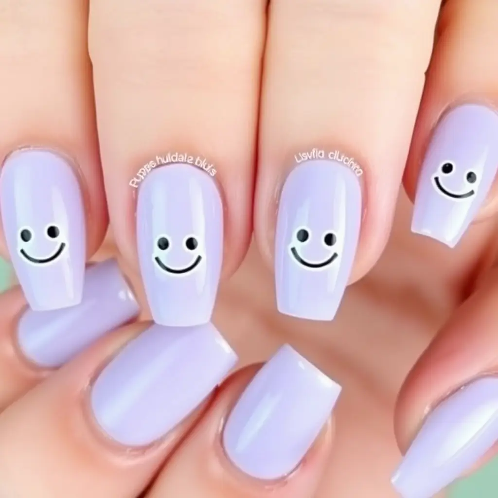 Lavender Smiley Face Nail Art – Fun & Youthful Vibe