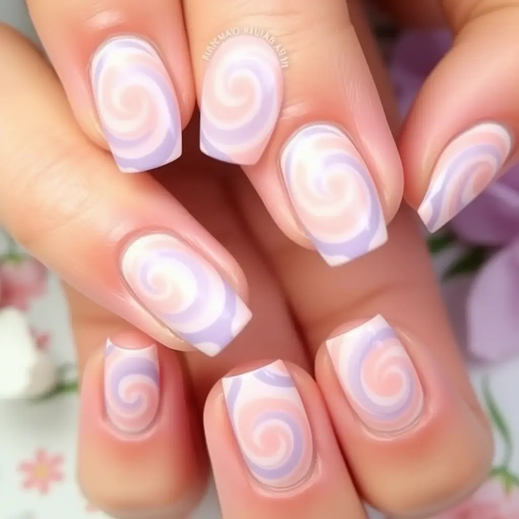 Lavender and Peach Swirl Nails – Sweet & Playful Mix