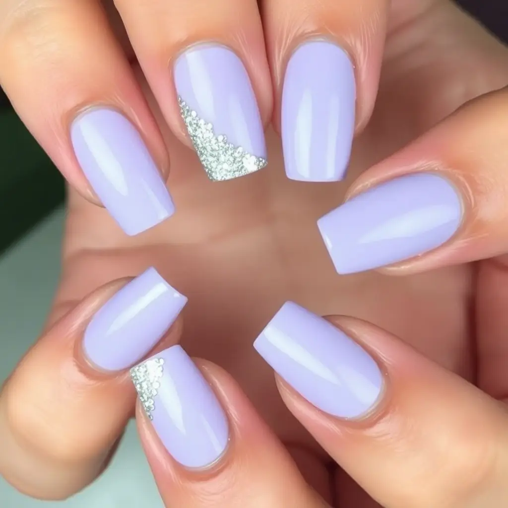 Lavender and Silver Glitter Nails – Sparkly for a Night Out