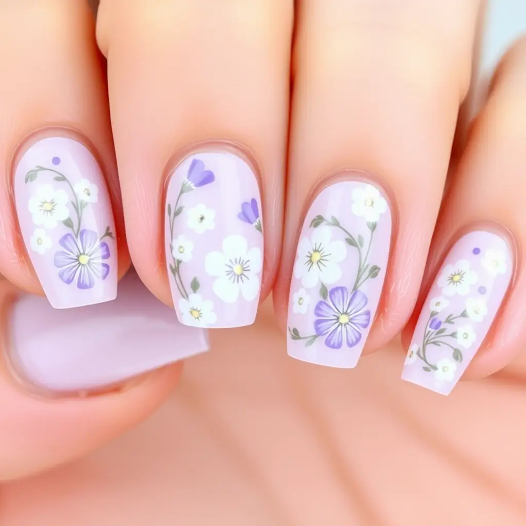 Lavender and White Floral Nails – Fresh & Crisp for Spring