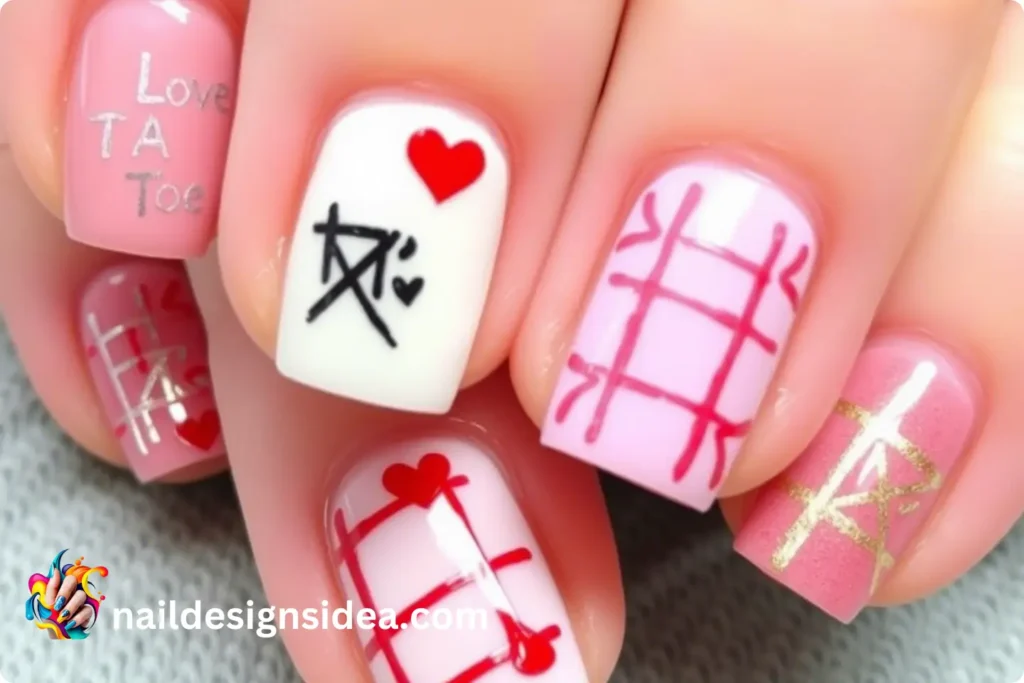 Love Letters & Tic-Tac-Toe Nail Designs for Valentine 