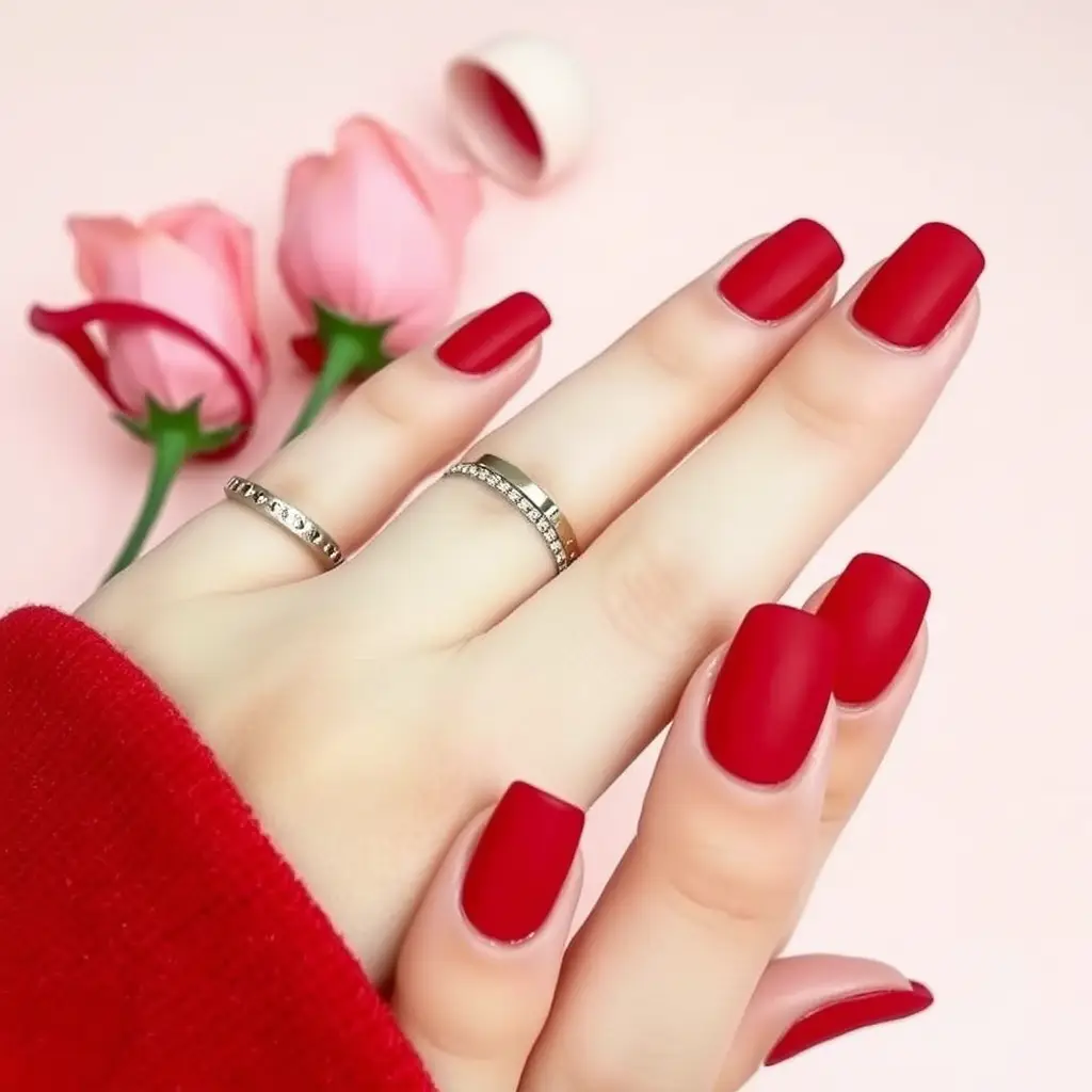 Matte Crimson Red Valentine Nails – Chic and Trendy