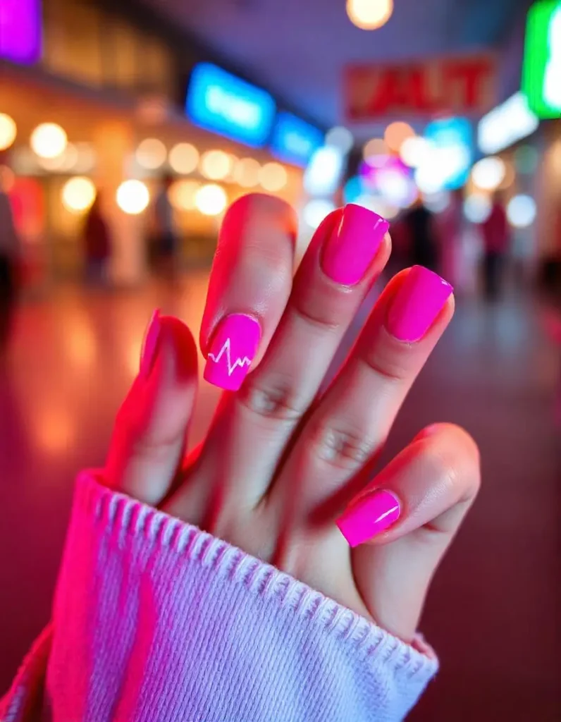 Neon Pink Heartbeat Nails