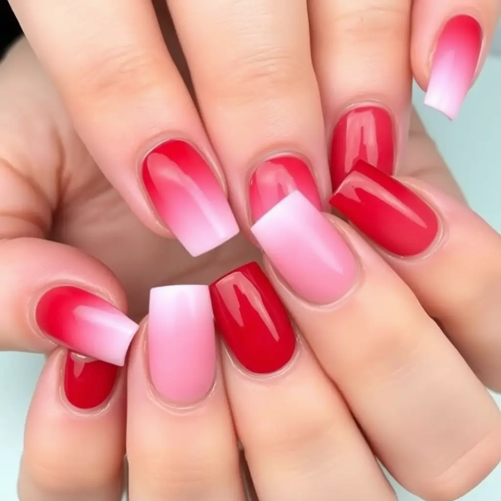 Ombre Red Nails – Blending Deep Red to Soft Pink