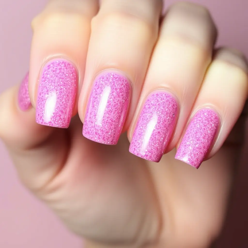 Pink Glitter Spring Nails