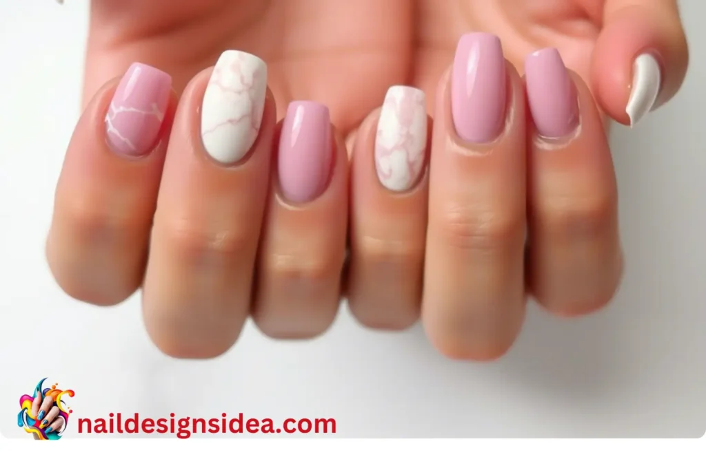 Pink and White Marble Nails