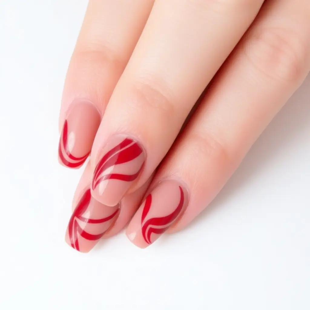 Red and Nude Swirl Nails – Artsy & Minimalist