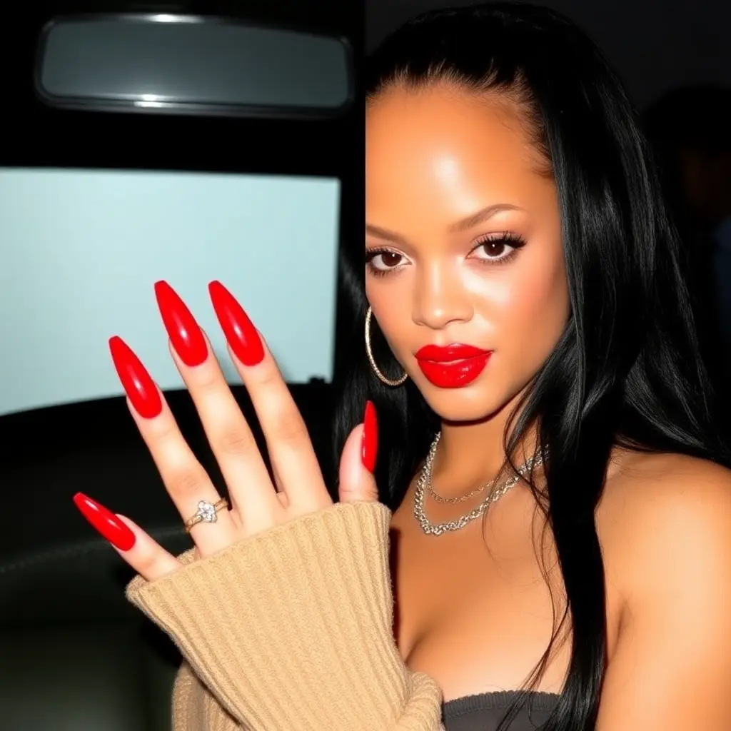 Rihanna’s Bold Red Coffin Nails