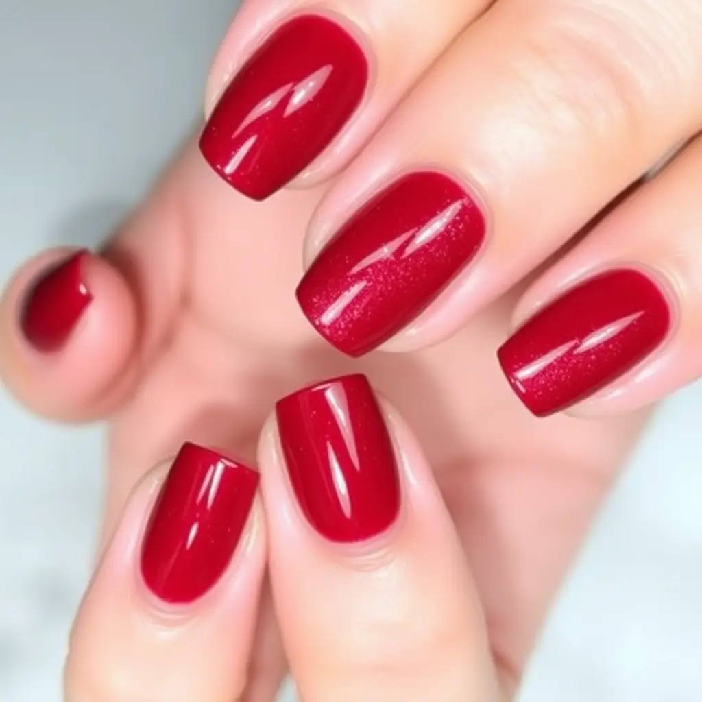 Ruby Red Valentine Nails with Shimmer – Glamorous and Eye-Catching