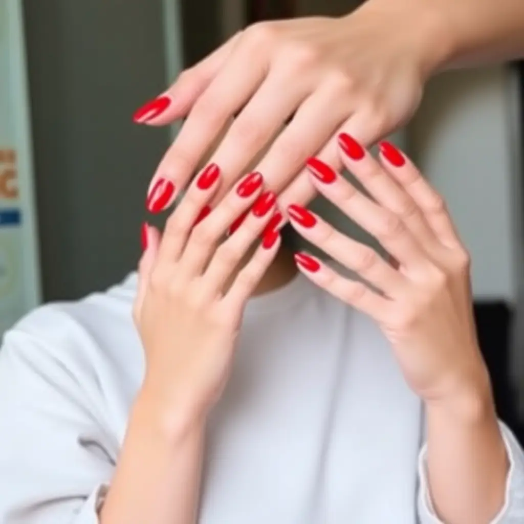 Selena Gomez’s Short Red Gel Nails