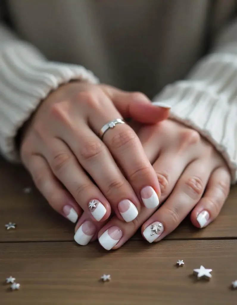 White and Silver Love Sparkle Nails