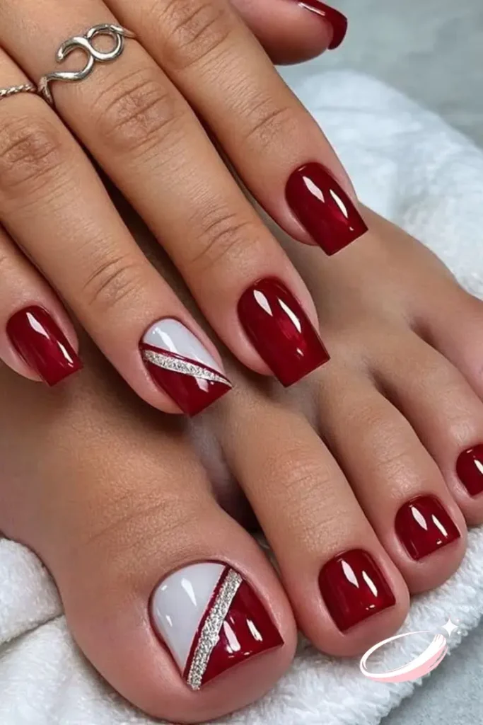 Beach-ready Boricua pedicure with flag art on big toe and bold red toes