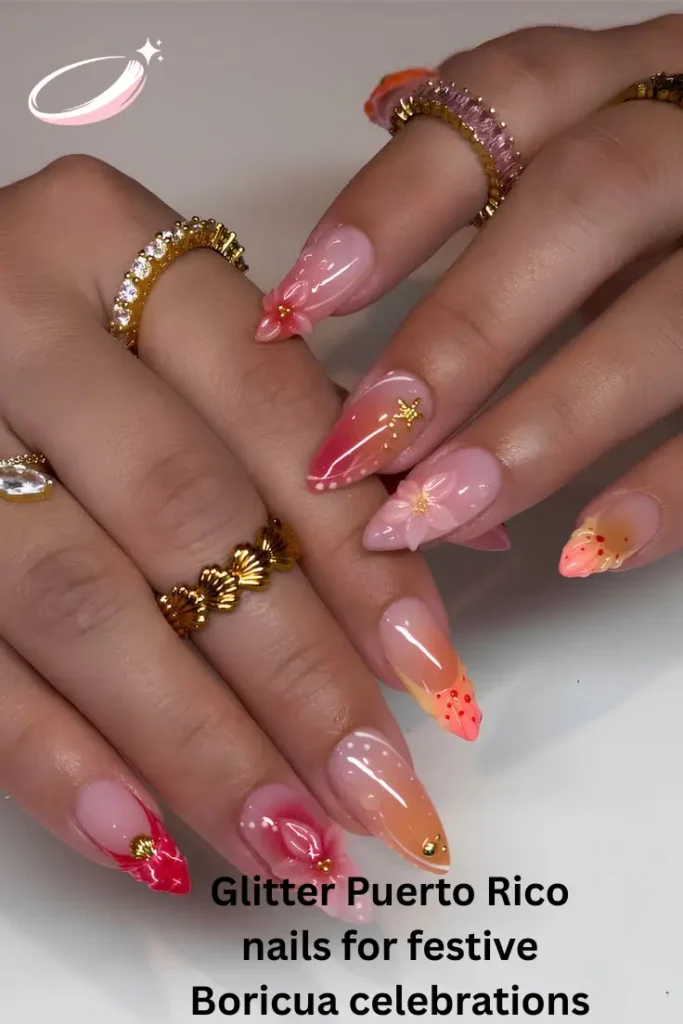 Glitter Puerto Rico nails for festive Boricua celebrations