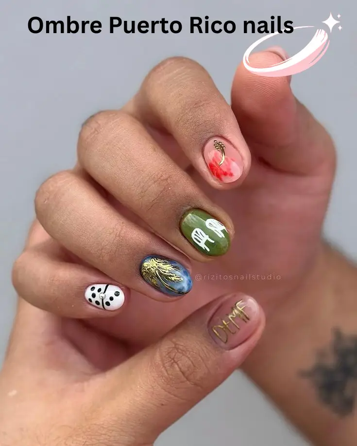 Ombre Puerto Rico nails blending blue and white shades