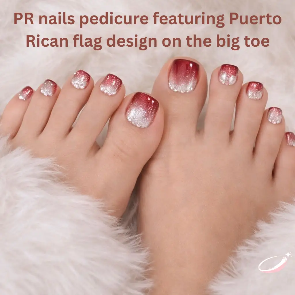 PR nails pedicure featuring Puerto Rican flag design on the big toe