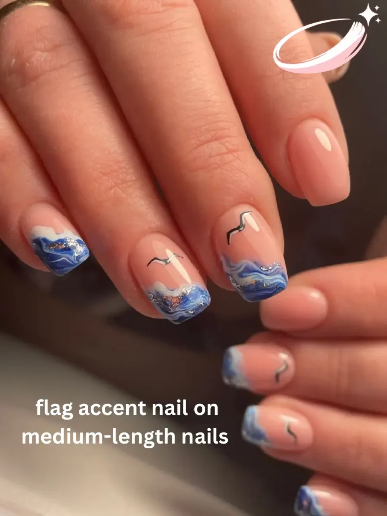 Puerto Rican flag accent nail on medium-length nails