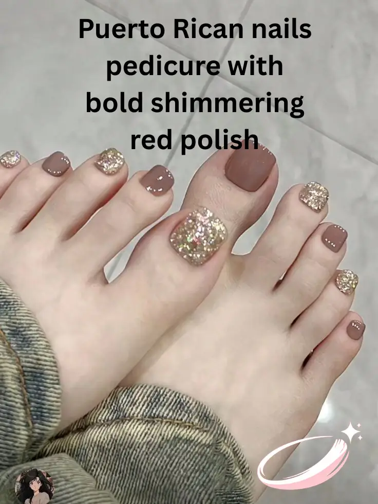 Puerto Rican nails pedicure with bold shimmering red polish