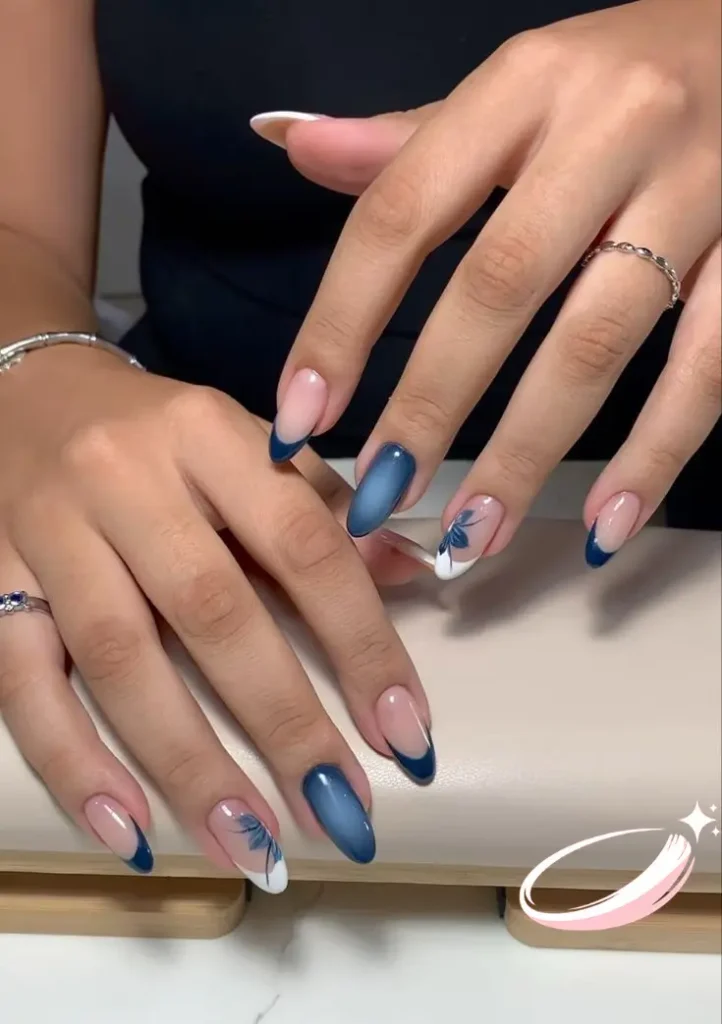 Puerto Rico nails with French tip and subtle flag details