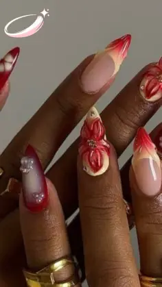 Puerto Rico nails with full flag design on long acrylics