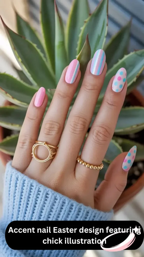 Accent nail Easter design featuring chick illustration