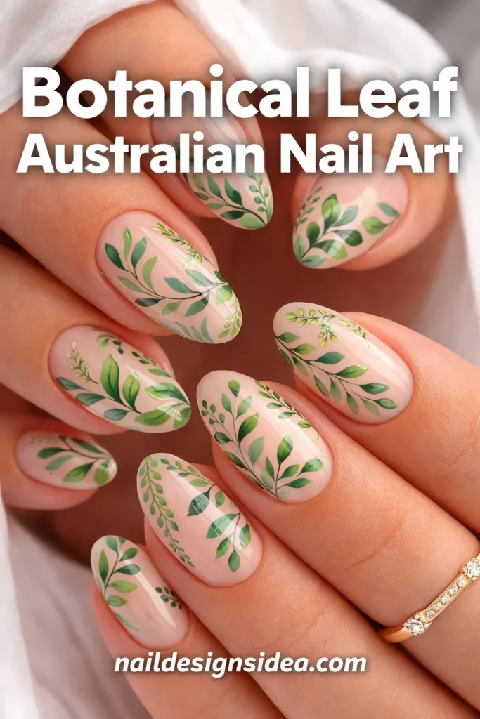 Botanical Leaf Australian Nails